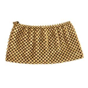 Vintage Retro 1950s Blonde Wood Beaded Clutch Purse Hand Bags By Josef Japan